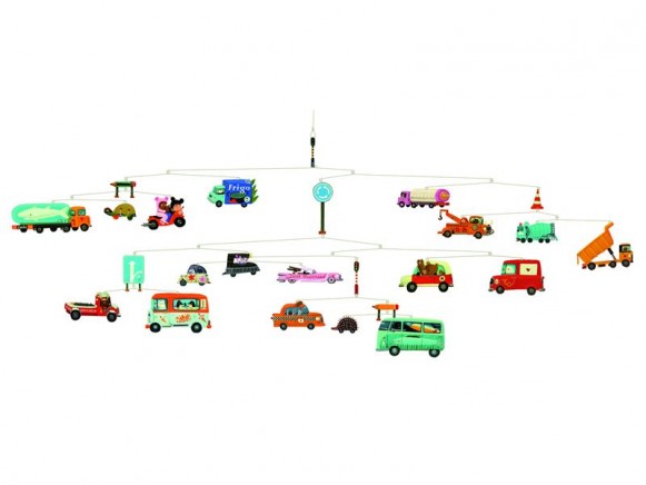 Djeco Mobile mit Autos, Bussen und Lastwagen