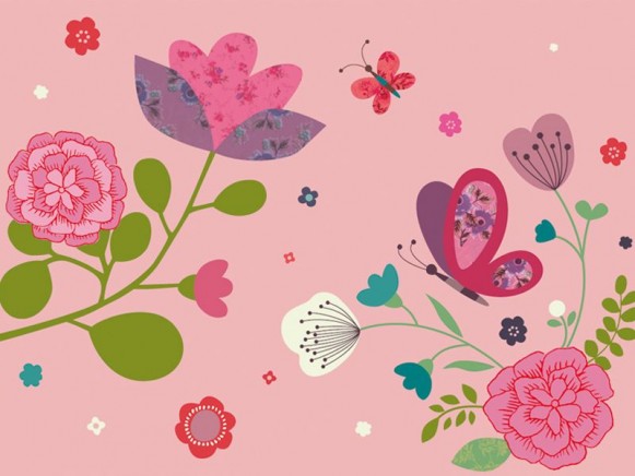 Tischset in rosa mit Blumen und Schmetterling von Mini Labo