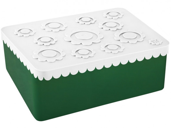 Blafre Lunchbox BLUMEN weiß / dunkelgrün