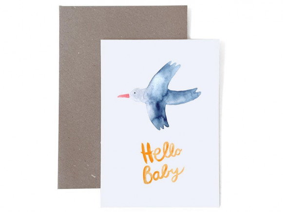 Frau Ottilie Grußkarte zur Geburt HELLO BABY Vogel