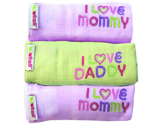 Minene I Love Mummy / I love Daddy Mulltücher grün rosa