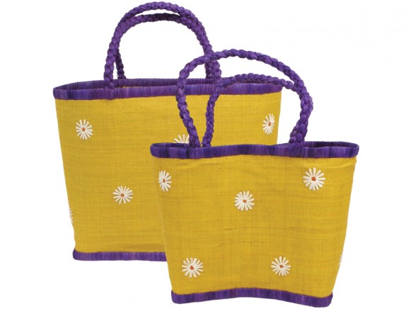 RICE Basttasche Blumen gelb