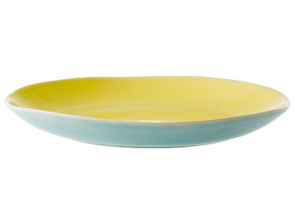 Grosser RICE Keramik Teller in gelb-blau
