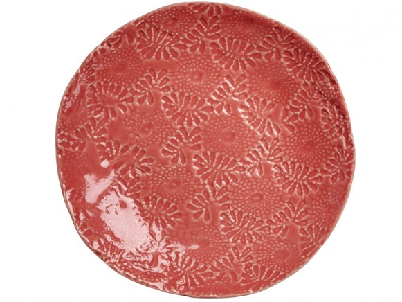 RICE Handgefertigter Keramikteller koralle