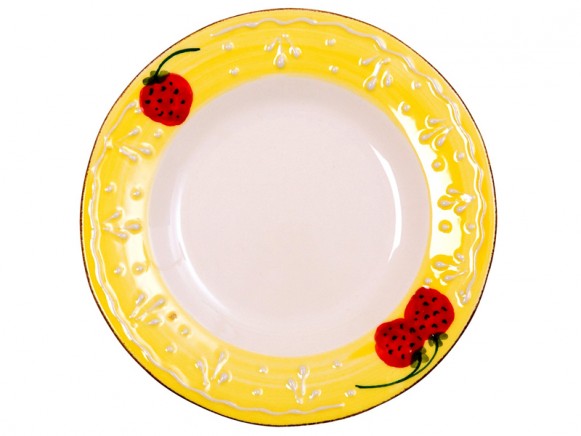 Teller mit Erdbeer-Motiv und gelbem Rand im Toskana-Stil von RICE