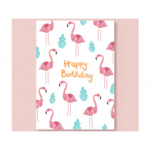 Frau Ottilie Postkarte HAPPY BIRTHDAY Flamingos