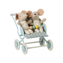 Maileg Zwillings Kinderwagen MAUS mint