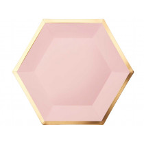 Rico Design 10 Große Pappteller SECHSECK rosa/gold