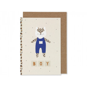 Ava & Yves Grußkarte zur Geburt LEOPARD Boy blau