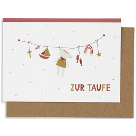 Ava & Yves Grußkarte ZUR TAUFE Wäscheleine mit Lamm rosa