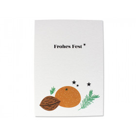 Ava & Yves Postkarte MANDARINE "Frohes Fest" weiß