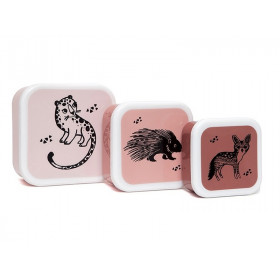Petit Monkey Lunchbox Set BLACK ANIMALS rosa