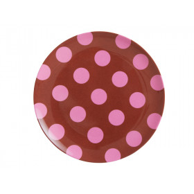 RICE Kleiner Melamin Teller BROWN With Soft Pink Dots