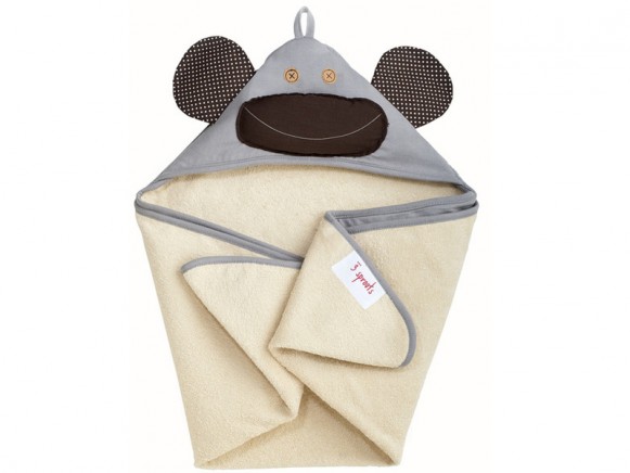 3 Sprouts hooded towel monkey grey