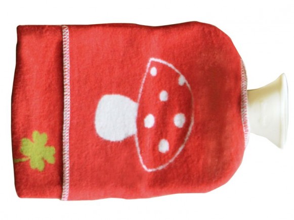 Hot-water bottle in red with mushroom by David Fussenegger