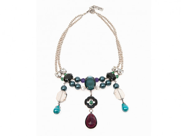 FIVA necklace (KS, versilb.Elemente, Murano, Agat, Lederband)