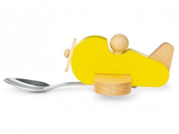 Baby spoon with wooden airplane by donkey products