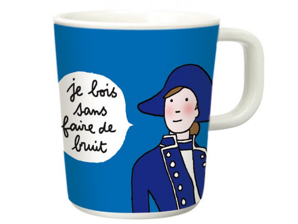 Blue melamine cup with noble man and handle by Petit Jour