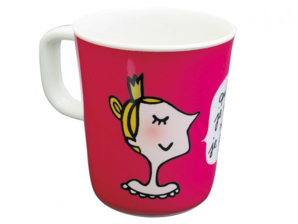 Pink melamine cup with princess and handle by Petit Jour
