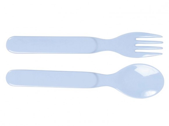 Baby melamine spoon and fork in solid blue by RICE