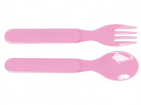 Baby melamine spoon and fork in solid pink by RICE