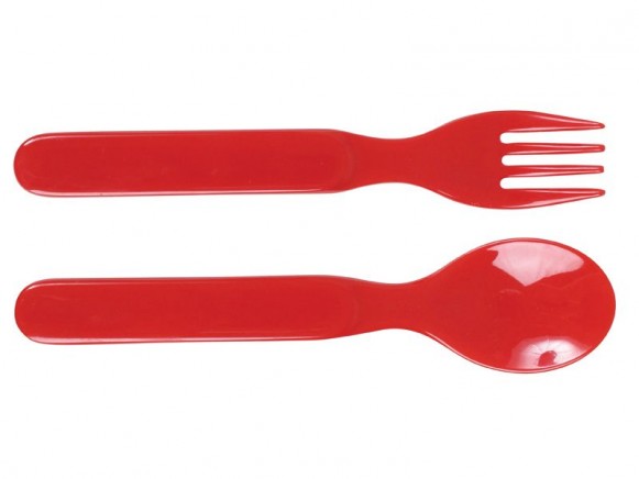 Baby melamine spoon and fork in solid red by RICE
