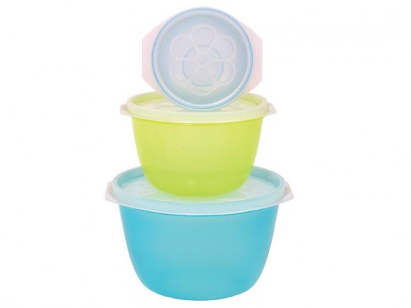 Small round food containers in blue colours by RICE