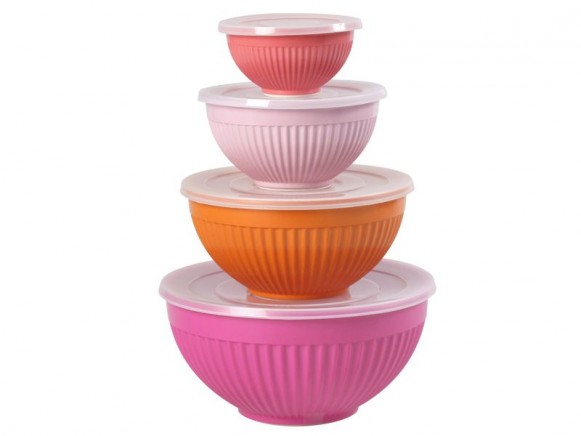 Melamine bowls set with airtight lid in fuchsia-pink mix by RICE
