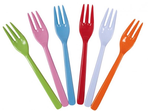 Melamine cake forks in bright colours by RICE