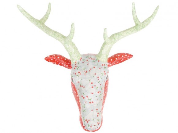Wall hanging paper mache deer head by RICE (red)