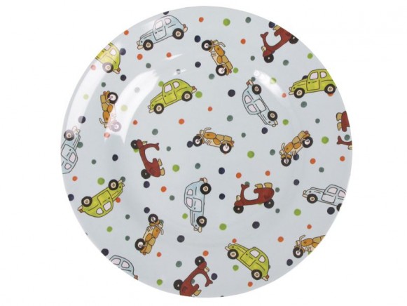 Kids round melamine dinner plate with vehicle print by RICE