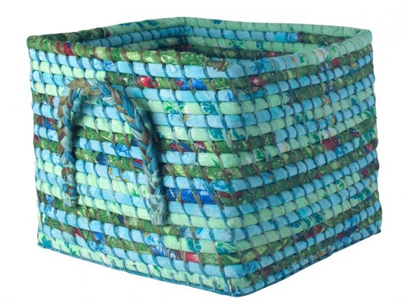 Fabric covered basket in green and turquoise by RICE Denmark