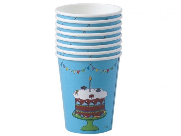 8 happy birthday paper cups in turquoise by RICE Denmark