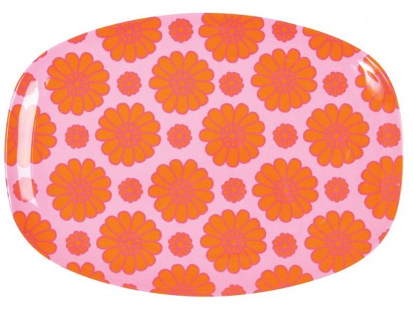 Rectangular melamine plate with orange flowers by RICE