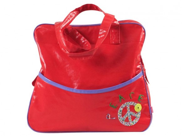Large shoulder bag in red with peace application by RICE