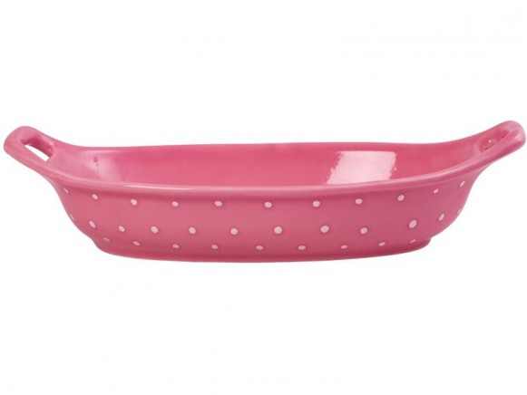 Spaghetti dish in pink with white dots by RICE Denmark