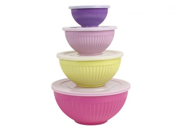 RICE Melamine Bowls Set of 4 with Airtight Lid (raspberry mix)