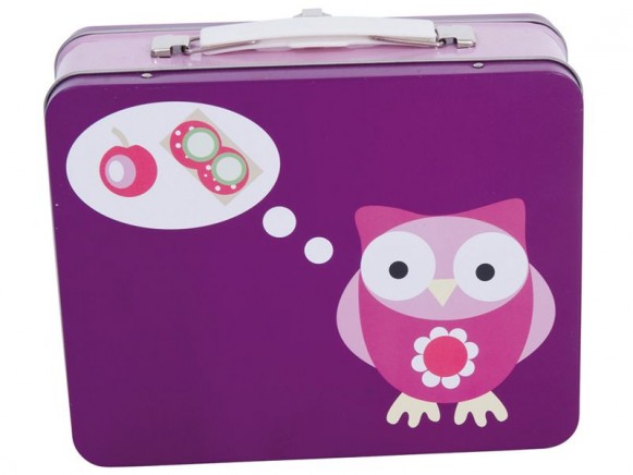 Metal lunchbox in purple with owl by Sebra