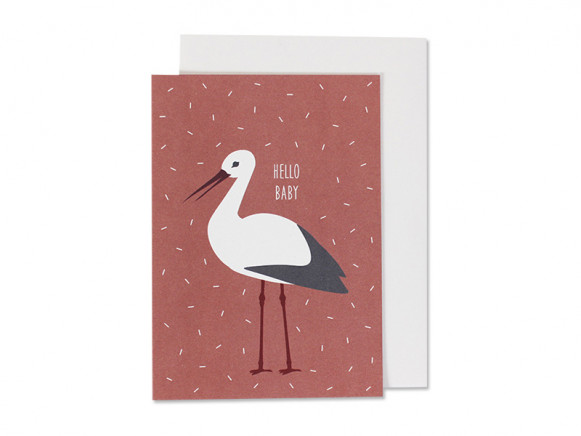 Ava & Yves Greeting Card HELLO BABY Stork russet