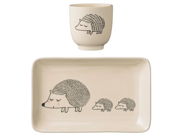 Bloomingville Ceramic Set Cup & Plate Hedgehog Family