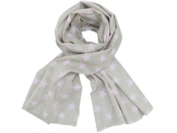 Krasilnikoff scarf taupe wih pink stars