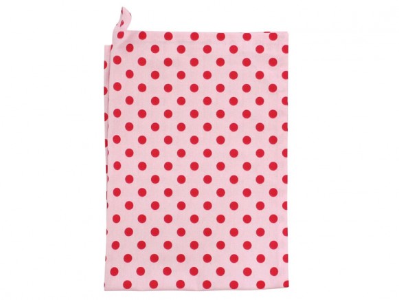 Krasilnikoff tea towel pink with red dots