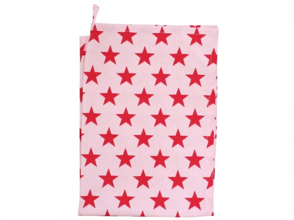 Krasilnikoff tea towel pink with red stars