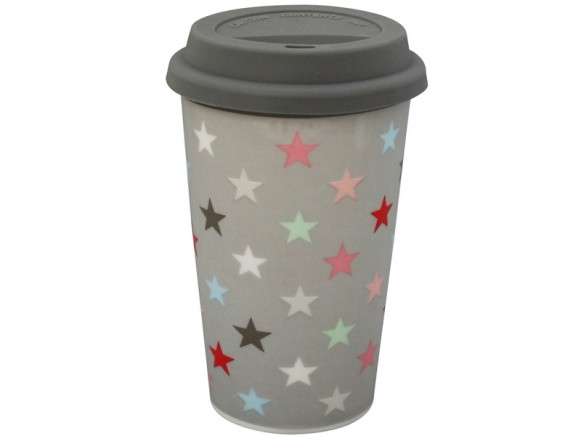 Krasilnikoff travel mug grey stars multicolour