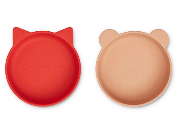 LIEWOOD 2 Silicone Bowls VANESSA Apple Red/Tuscany Rose Mix