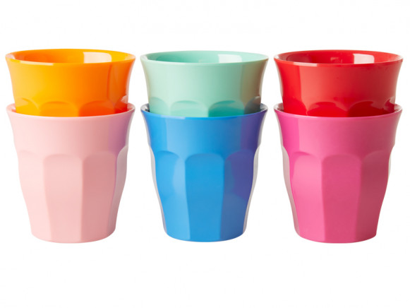 RICE 6 Melamine Cups CHOOSE HAPPY Colors