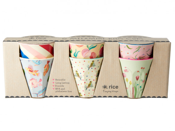 RICE 6 Small Melamine Cups CHOOSE HAPPY