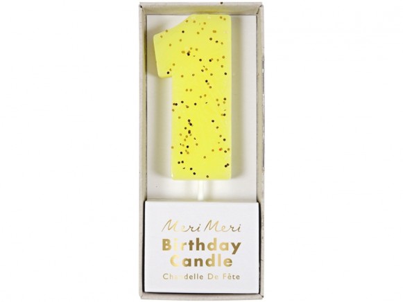 Meri Meri Birthday Candle 1 yellow glitter