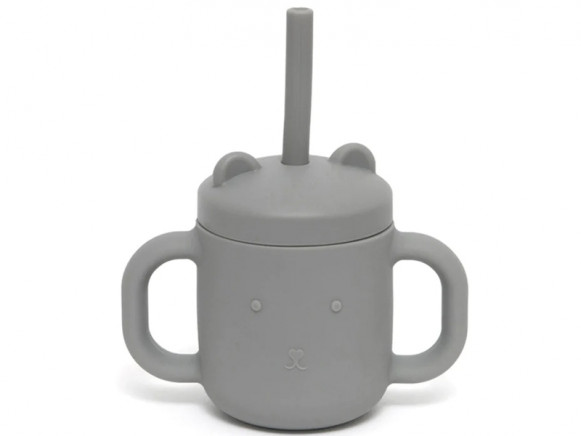 Petit Monkey Silicone STRAW CUP with Handles pewter green