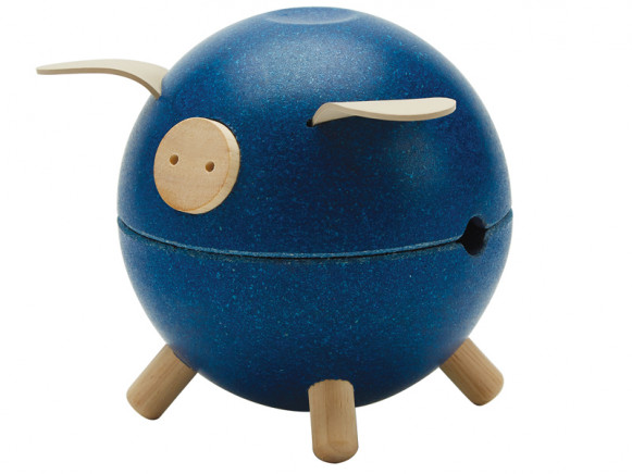 Plantoys Wooden Piggy Bank Orchard BLUE